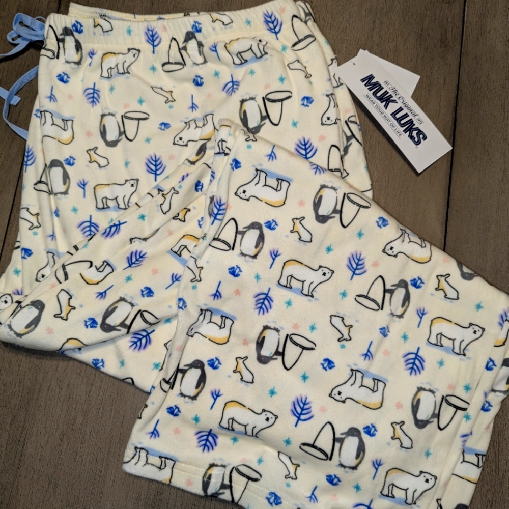 Muk Luks Women's 3X sleep pants - design polar bears and penguins - new